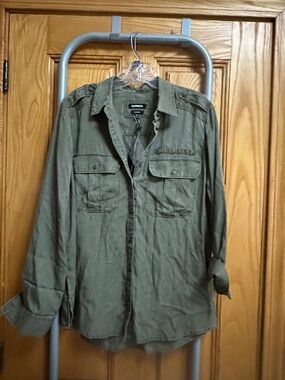 Express Olive Green Military Utility Shirt